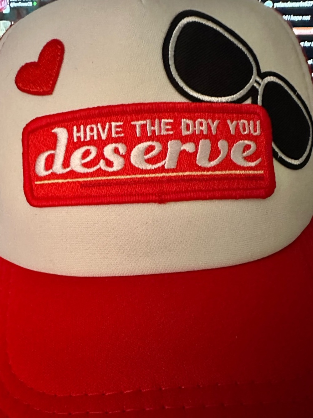 White & Red 'Have The Day You Deserve' Baseball Cap